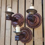 3 vintage wooden wall lights 1970