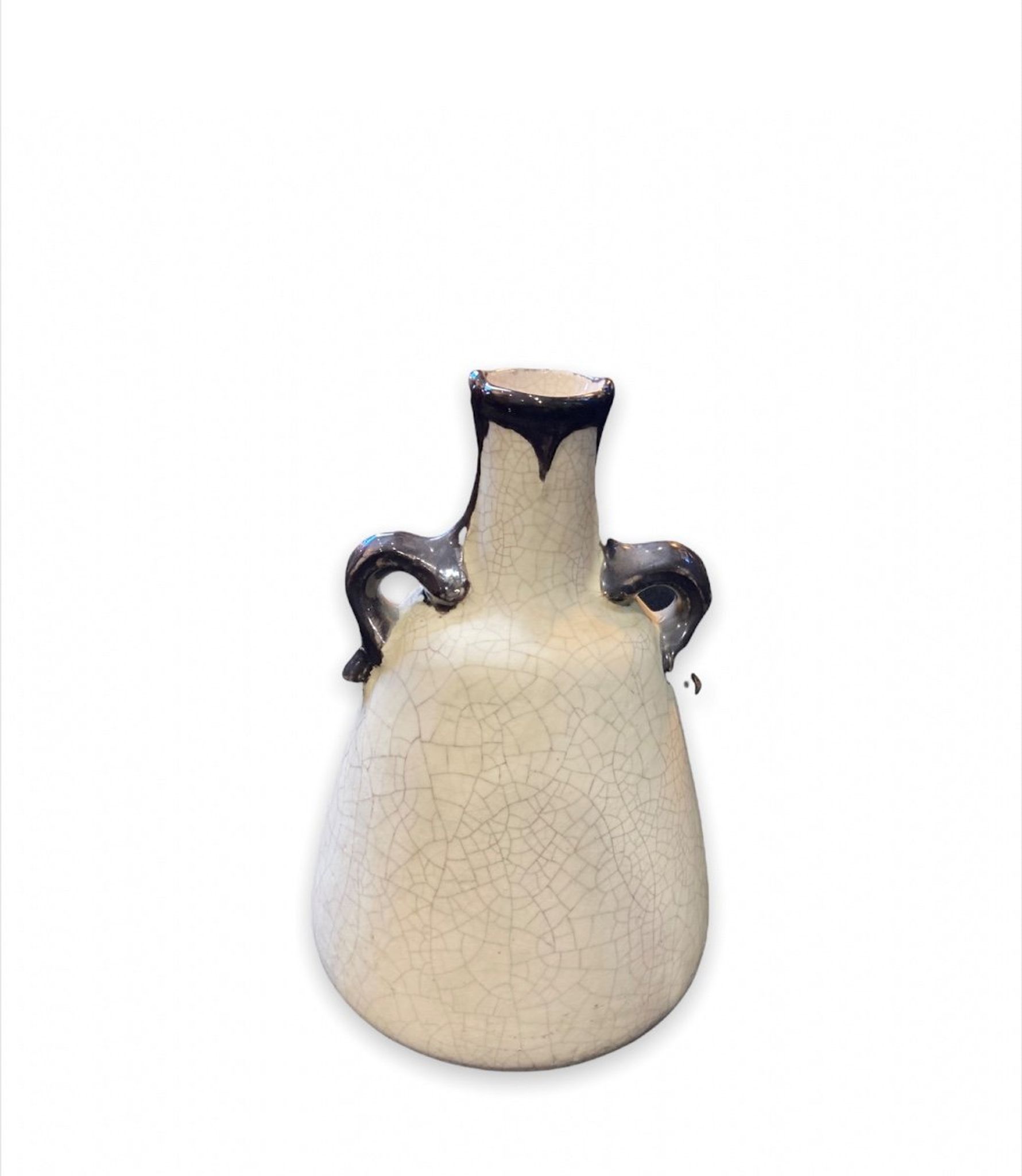 Vase pansu en céramique craquelée blanche art deco circa 1930