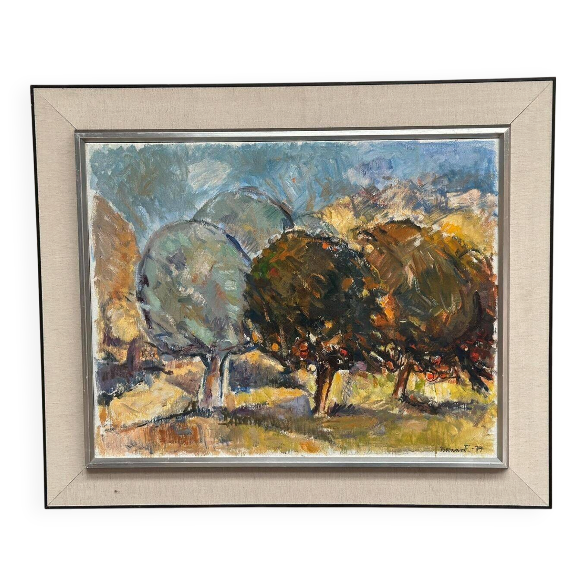 Original Swedish Oil On Canvas – “Apple Trees” By Bruno Fagerlund