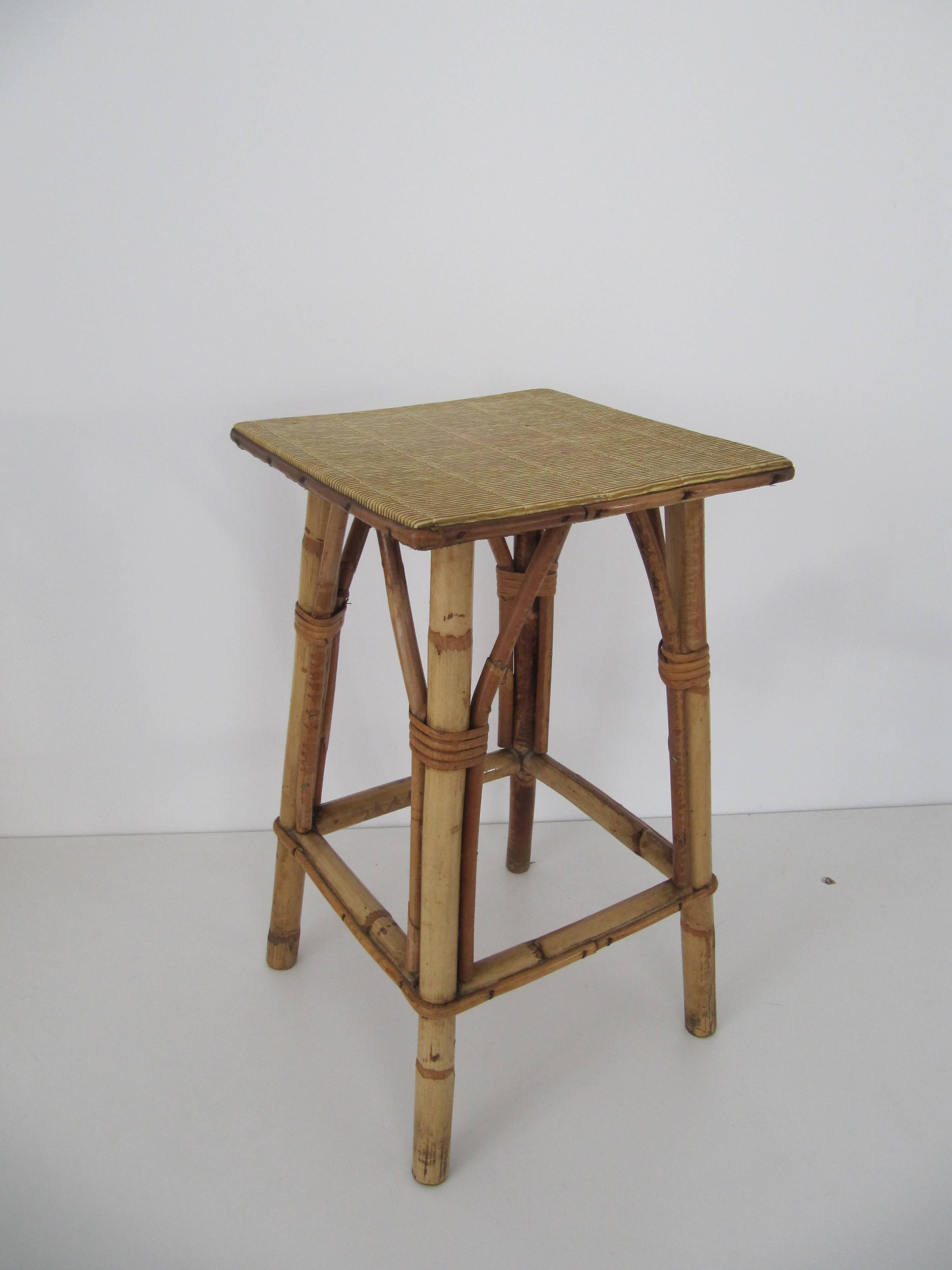Vintage square rattan stool