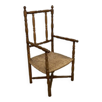 Fauteuil en paille et bois tourné