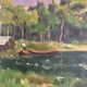 The fisherman in a boat. Oil on canvas by Charles QUEILLÉ.