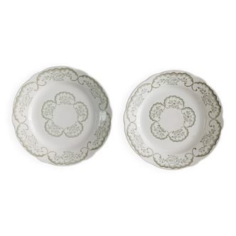 Set of 2 iron earth dessert plates, floral decoration