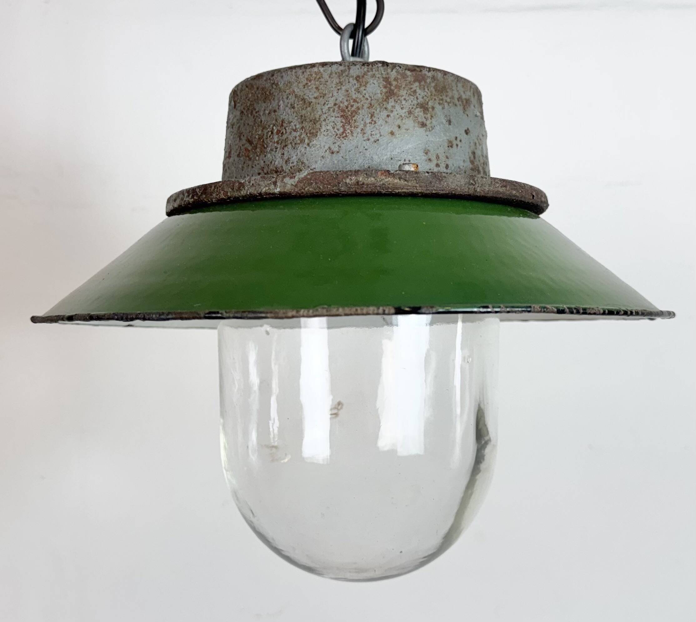 Green Enamel and Cast Iron Industrial Pendant Light, 1960s
