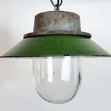 Green Enamel and Cast Iron Industrial Pendant Light, 1960s