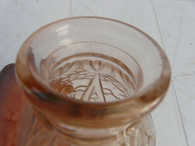 hyacinth vase molded glass rosaline art deco motifs signed Joma