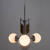 Lustre en bois et chrome, années 1940