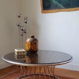 Chromium round coffee table and smoked glass