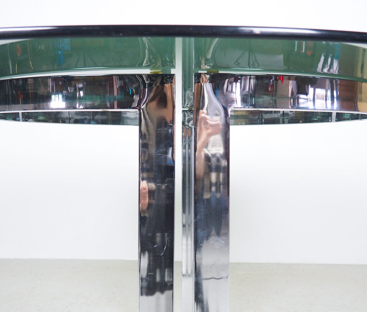 Milo Baughman chrome and smoked glass dinner table, 1970's