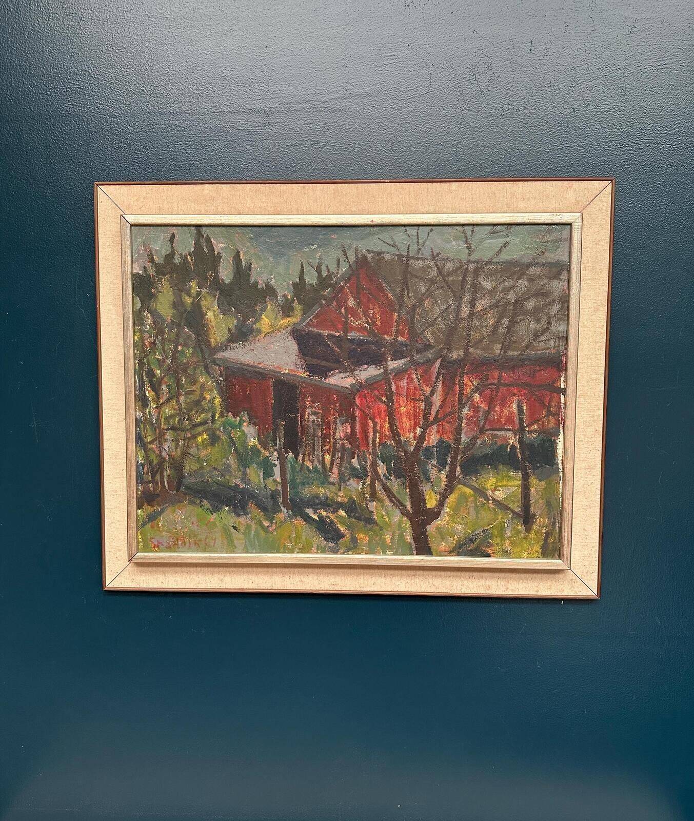 Original Swedish Oil On Panel – “Barn” By Svän Grandin – Signed – Vintage & Framed – 79 × 65 Cm (31.1" × 25.6")