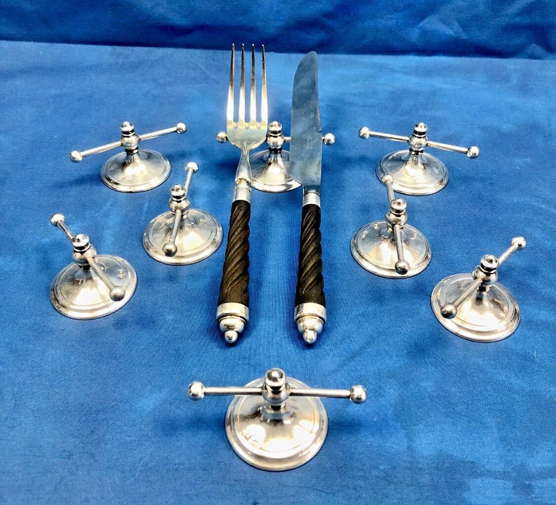 8 antique Art Deco silver-plated metal knife rests, Cailar Bayard hallmark