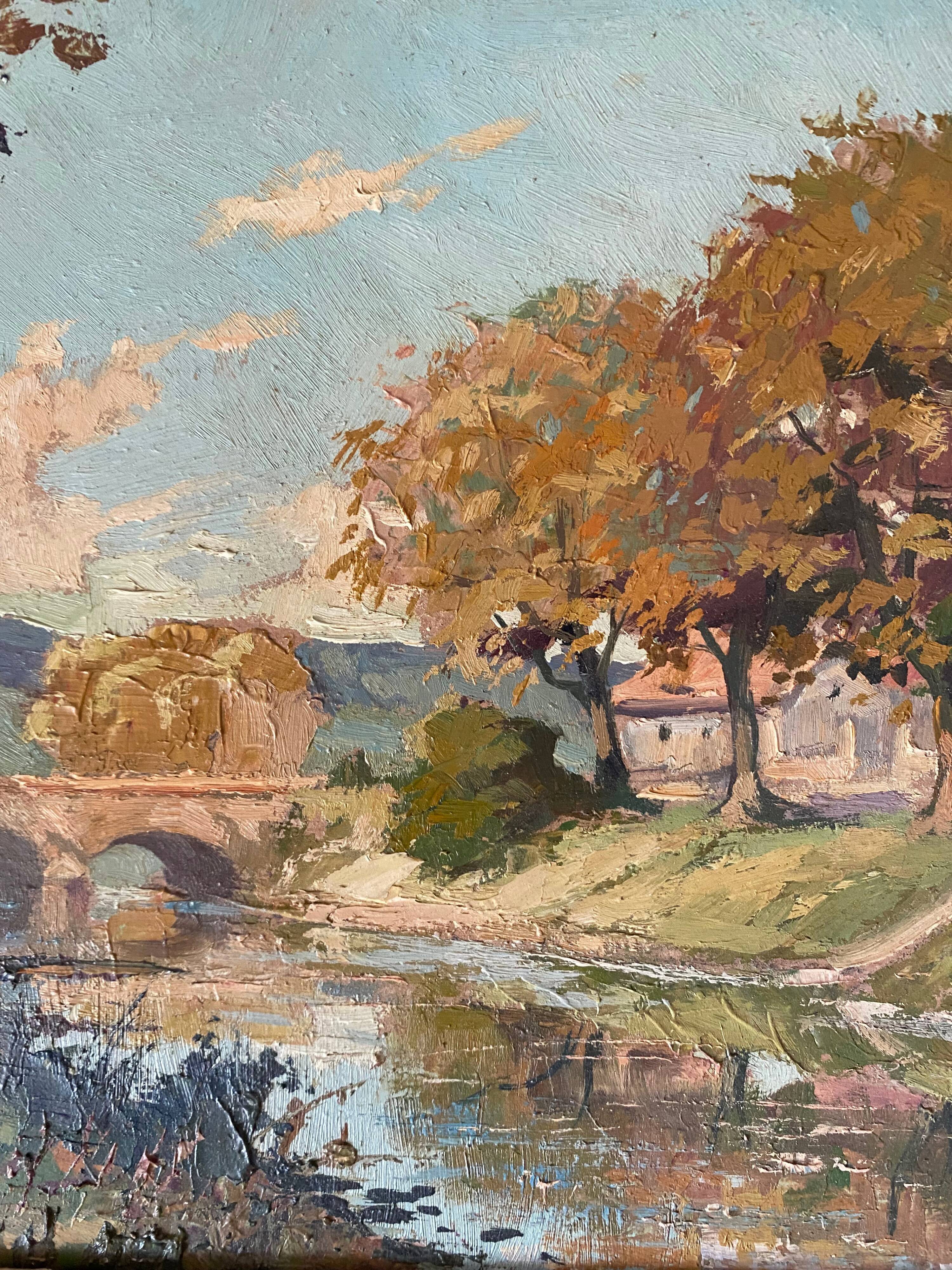 HSP Table Landscape "Village to the river" with frame, middle XX°