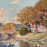 HSP Table Landscape "Village to the river" with frame, middle XX°