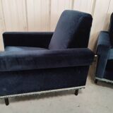 Pair of navy blue velvet club armchairs