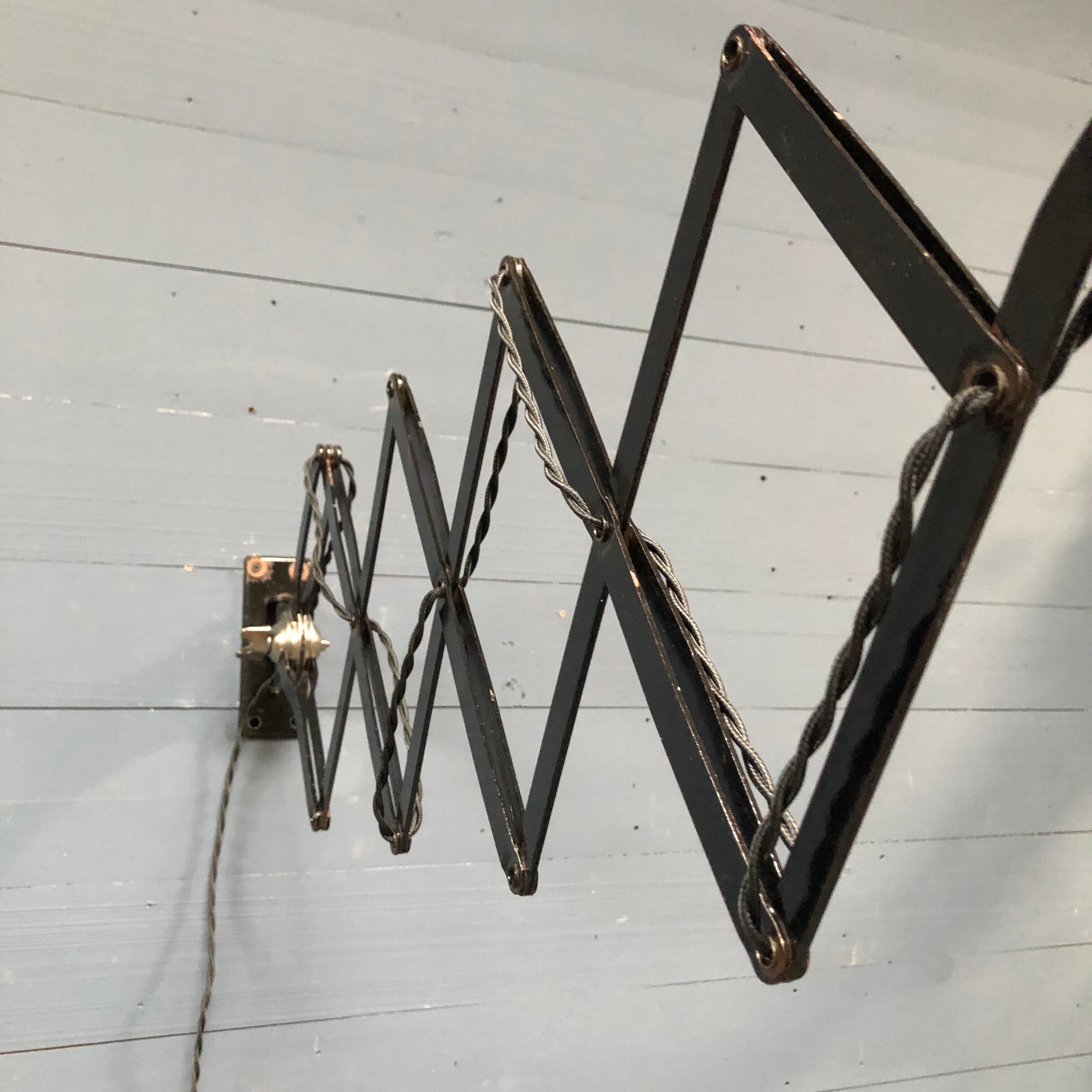 XL black scissor lamp from PeHaWe Leuchten Dresden, German 1940s