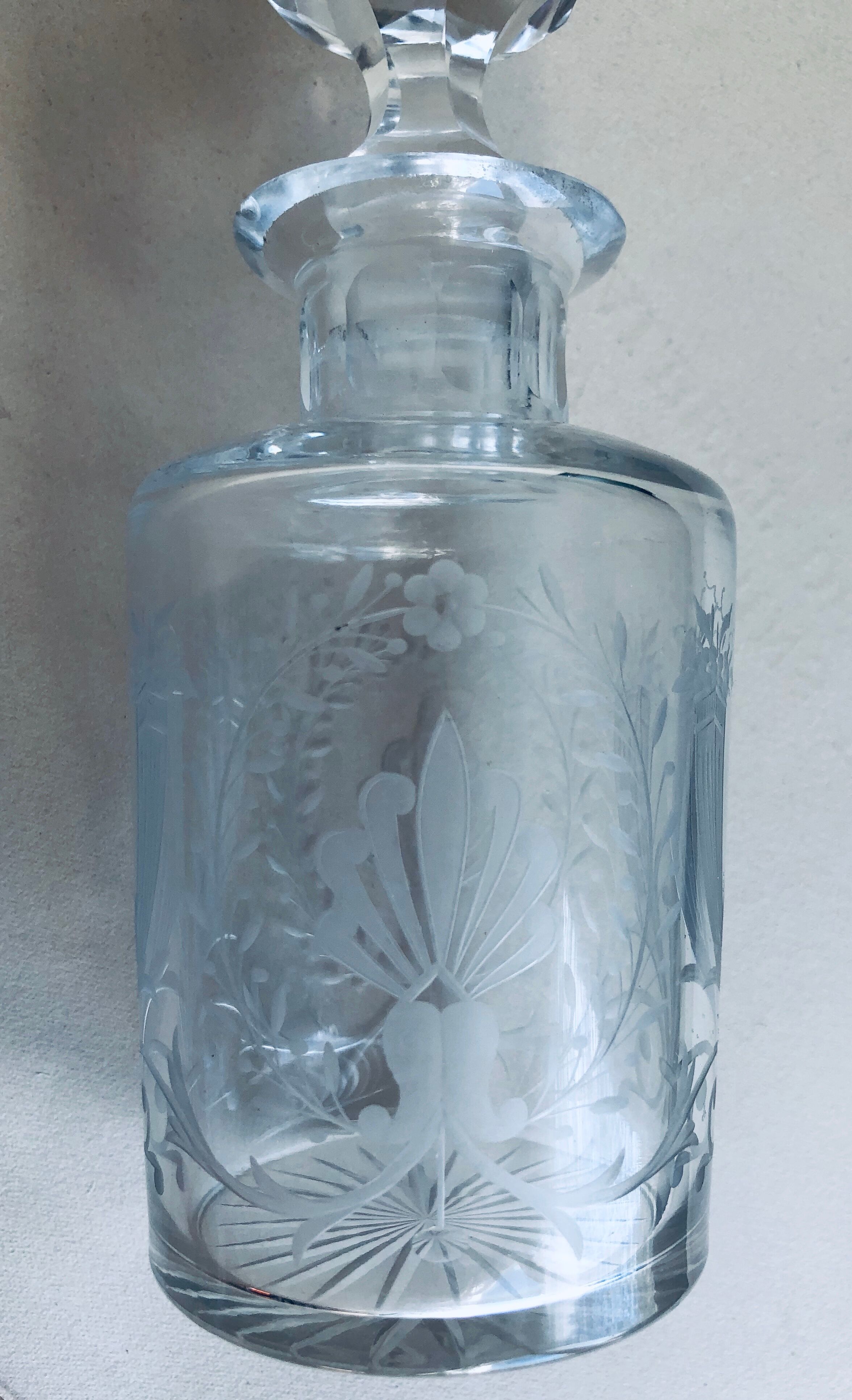 Old engraved crystal bottle
