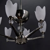 Lustre chromé Art Deco Moderniste à 6 branches, France, circa 1930