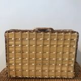 Wicker and blue gingham briefcase
