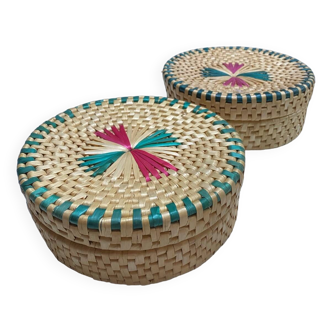 Boîtes jonc de mer tressé vintage