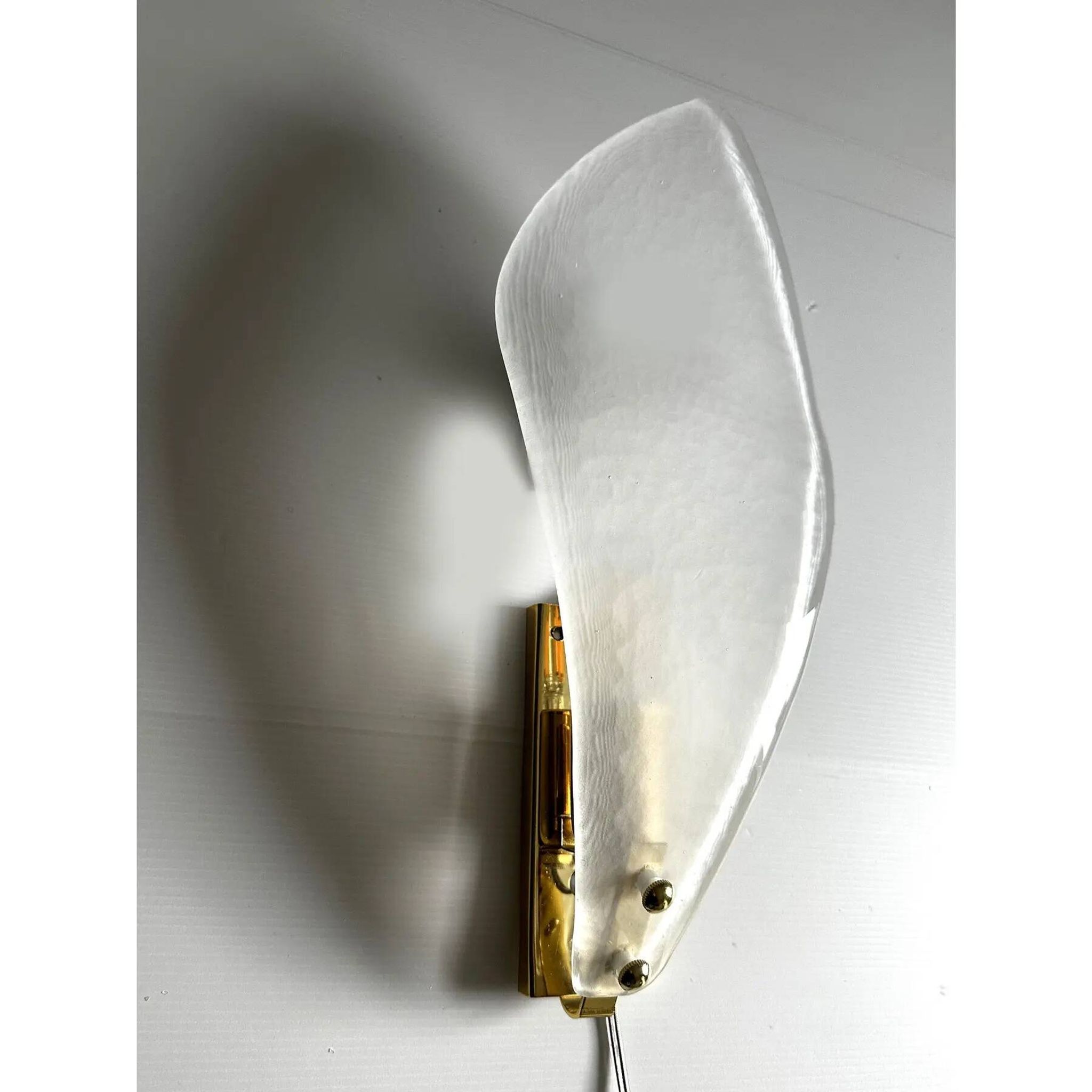 Elegant Contemporary Italian Sanded Leaf Murano Glass Wall Sconce Set