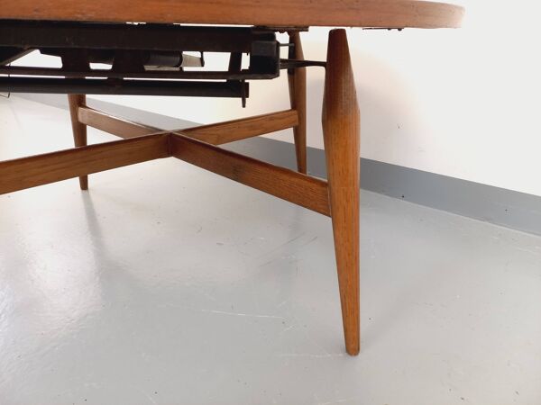 Grande table basse ronde scandinave vintage Smorrebrod de Arne Vodder, extensible en table à manger