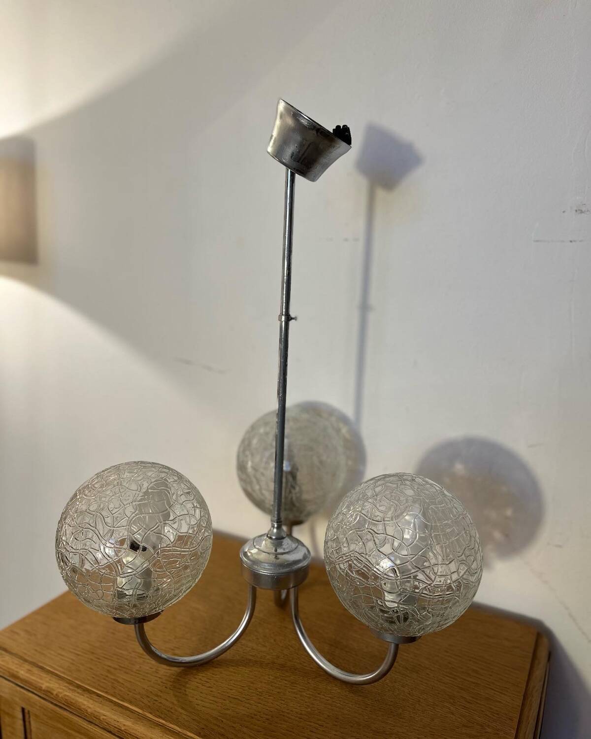 70s glass globe and metal pendant light