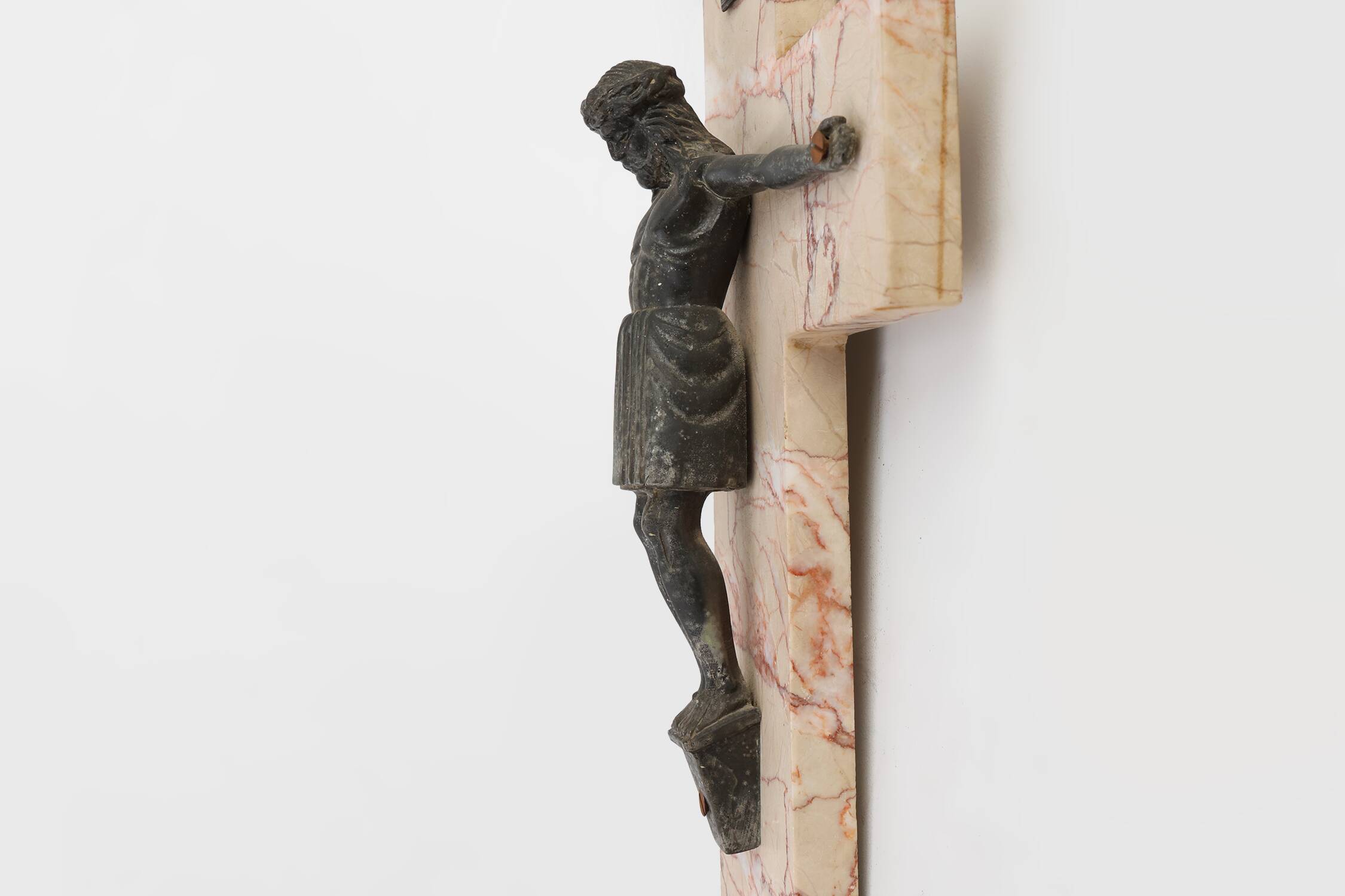 Belgian Bronze and Marble Crucifix, circa 1920