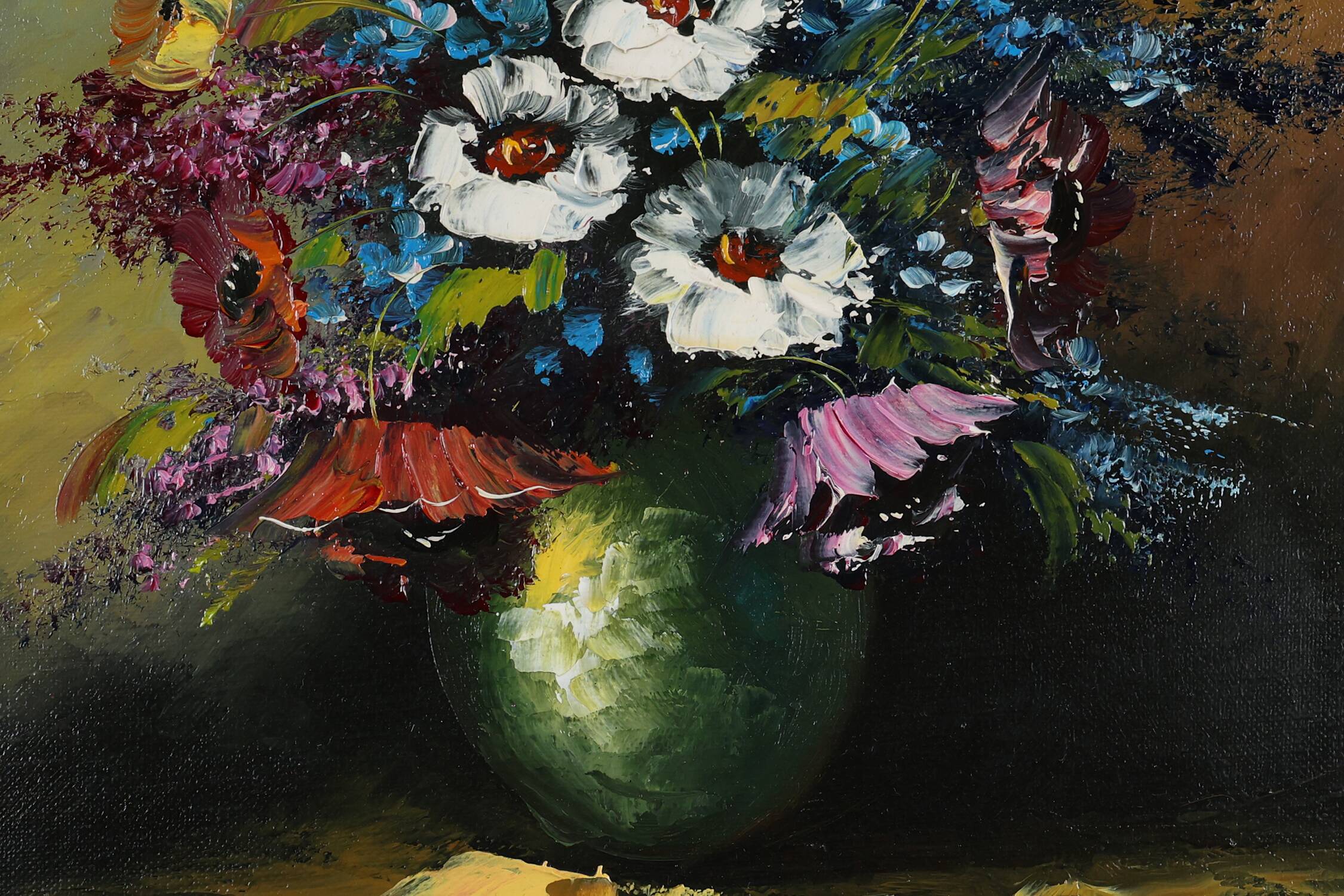 Signed Belgian painting of a still life with a bouquet of flowers, ca. 1950