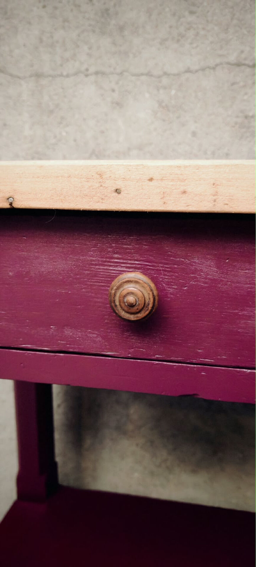 Wood and aubergine bedside table
