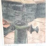 Framed etching, signed