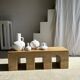 Solid monoxyl wood bench with carved 3-arch base - Natural wood color
