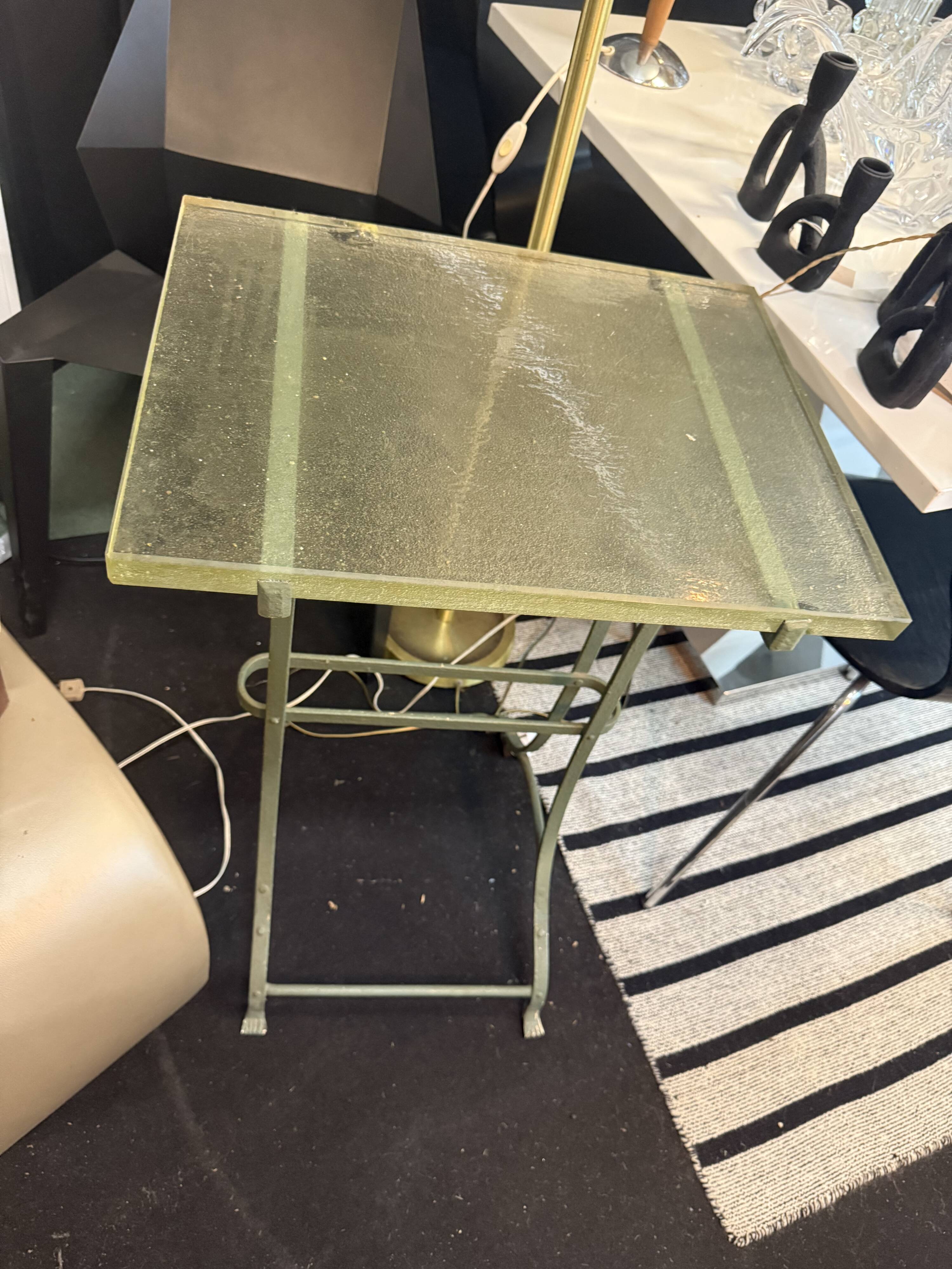 Metal table with glass top