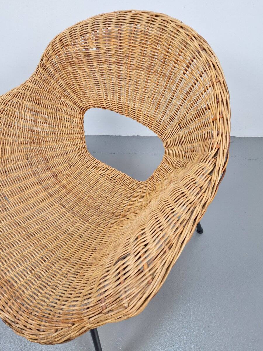 Vintage Rattan Lounge Chair with Tube Frame by Dirk van Sliedregt for Gebroeders Jonkers, 1960s