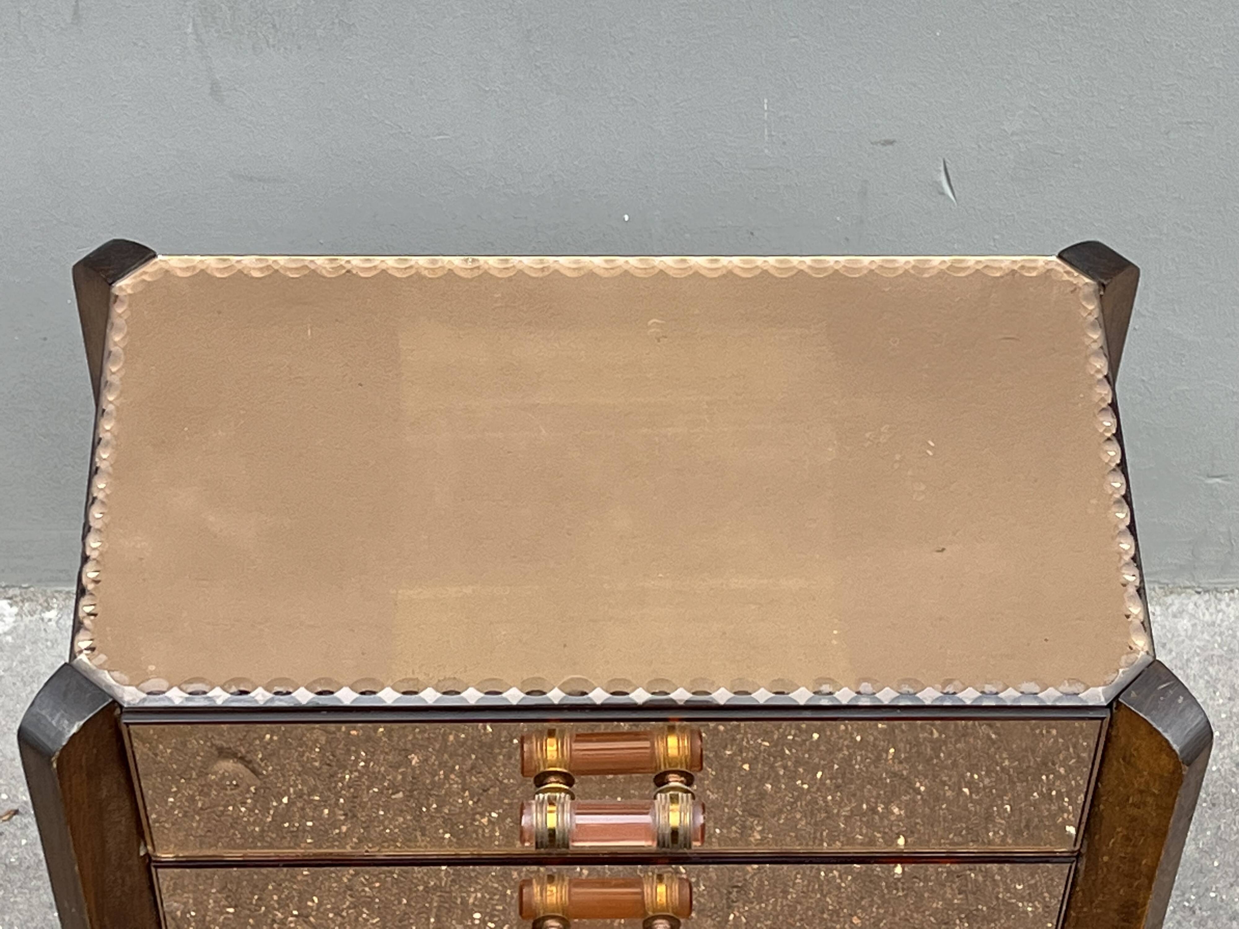 1940s Art Deco bedside table in copper mirror