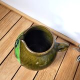 Vintage artisanal flowery ceramic pitcher vase
