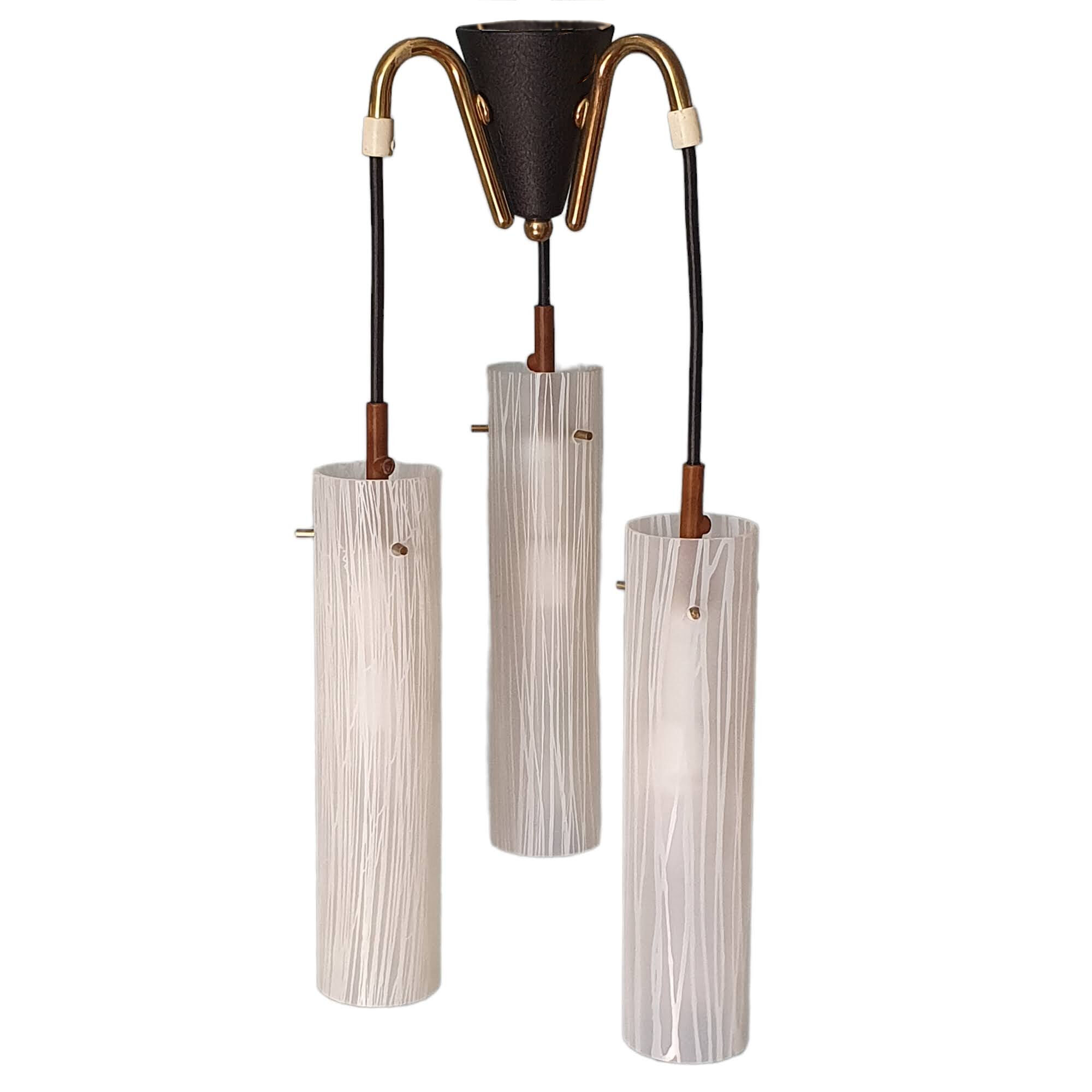 1950s brass and glass pendant light