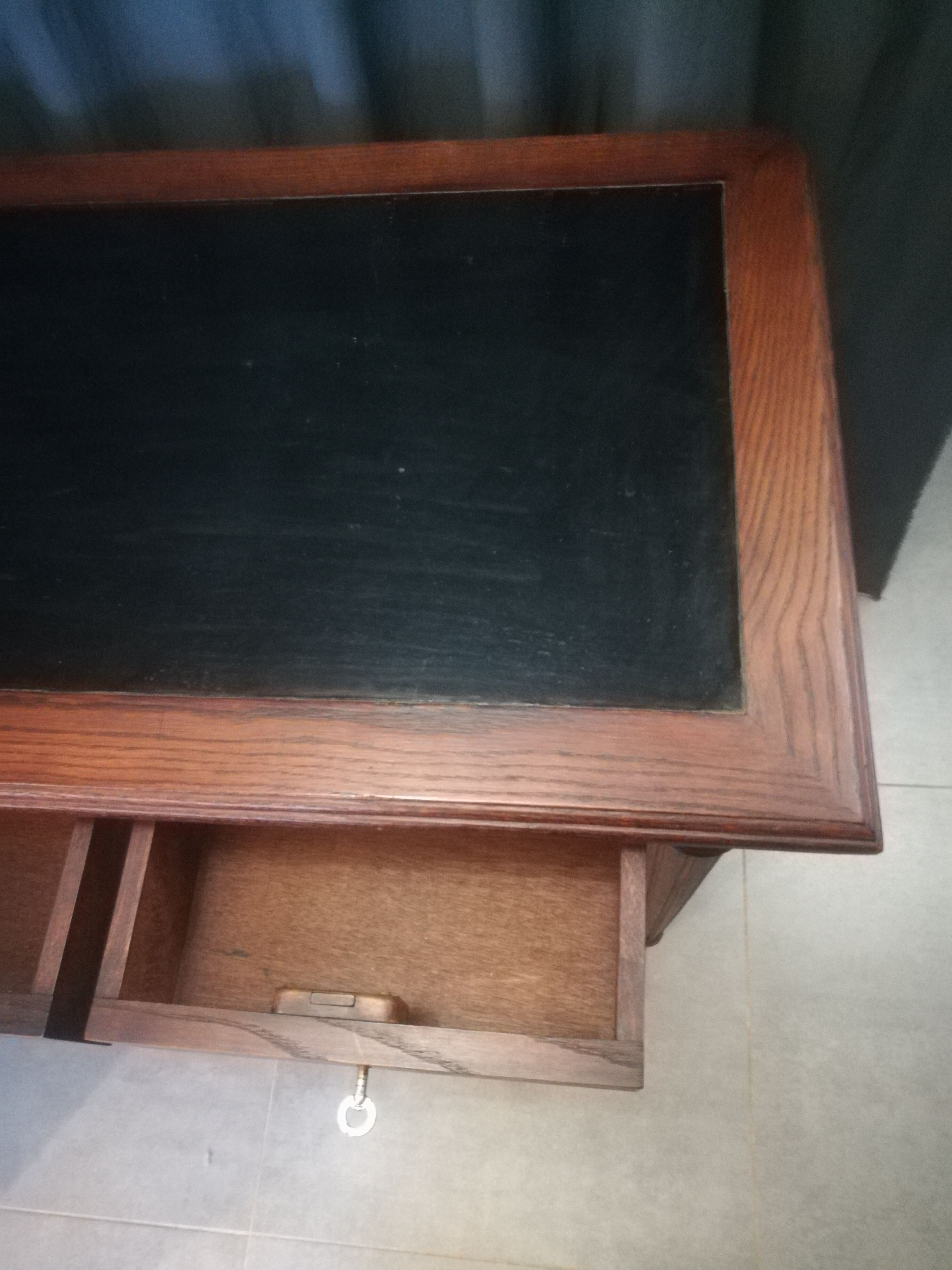 Louis XVI style console table in oak and leather