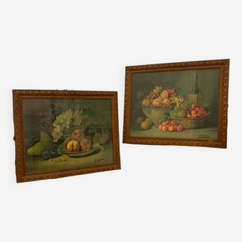 Paire de tableaux Nature Morte fruits 1900