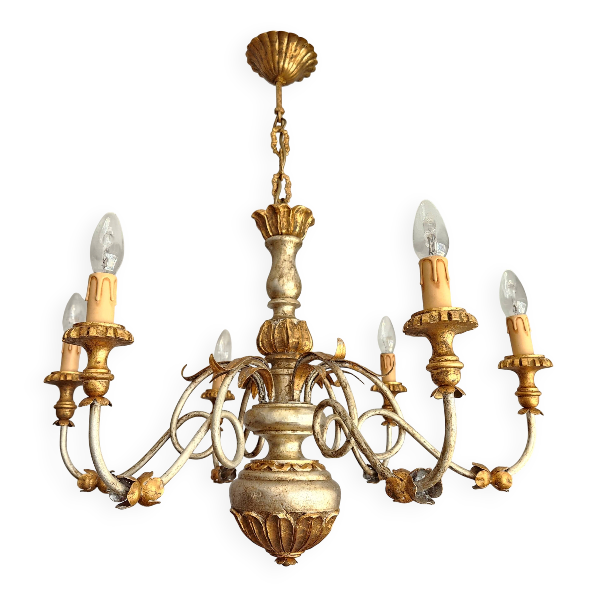 Antique gilded silver chandelier Florentine Rococo Louis XV Italy