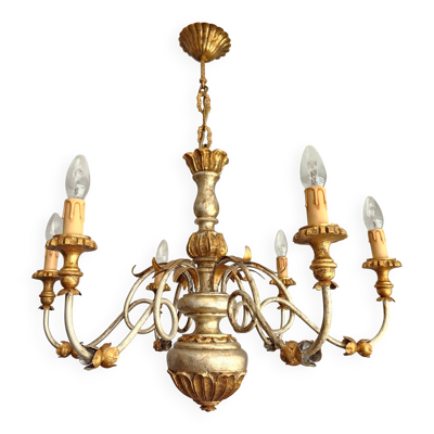 Chandelier ancien en argent doré style rococo florentin Louis XV Italie