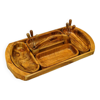 Servant display aperitif tray in olive wood with 6 picks