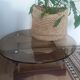 Coffee table of smoked glass and wood of the 1970s
