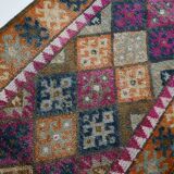 Blue Pink Geometric Oushak Runner Rug, 80x302Cm