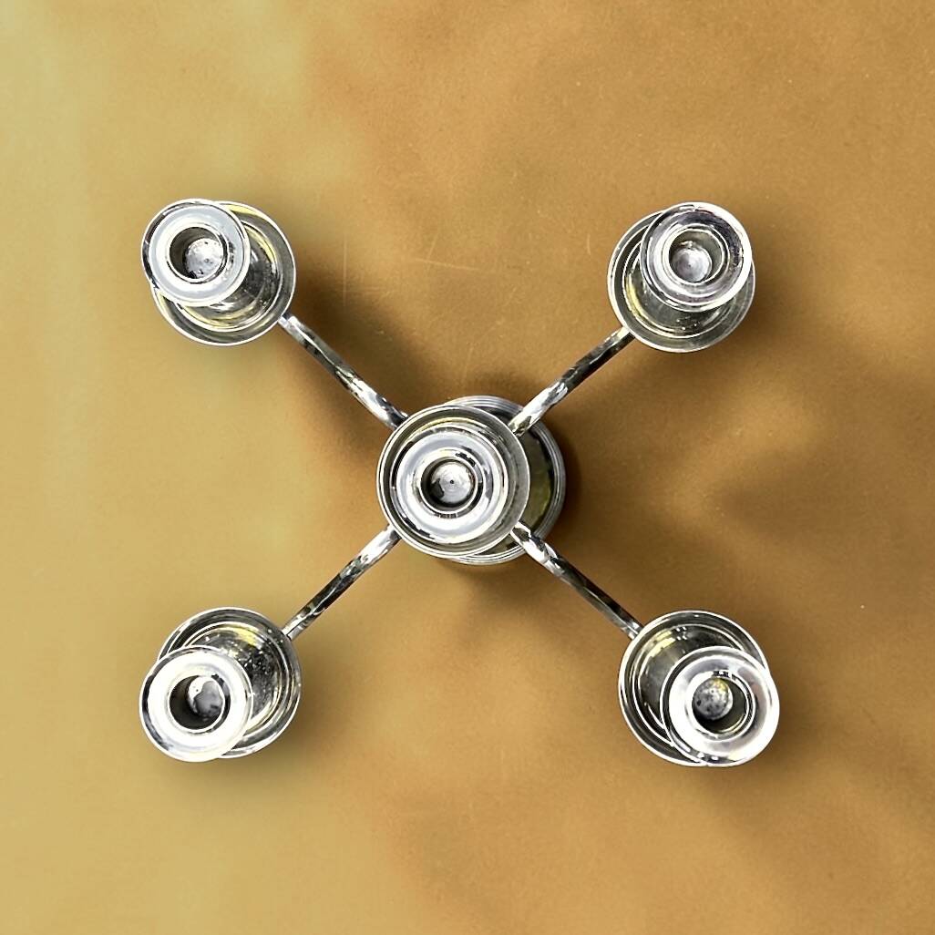Vintage five-branch chandelier in chrome metal.