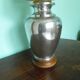 Living room mood lamp, silver metal base, wooden base, pleated lampshade