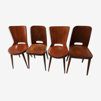 Suite de 4 chaises de Bistrot Baumann vintage années 1960