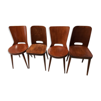 Suite de 4 chaises de Bistrot Baumann vintage années 1960