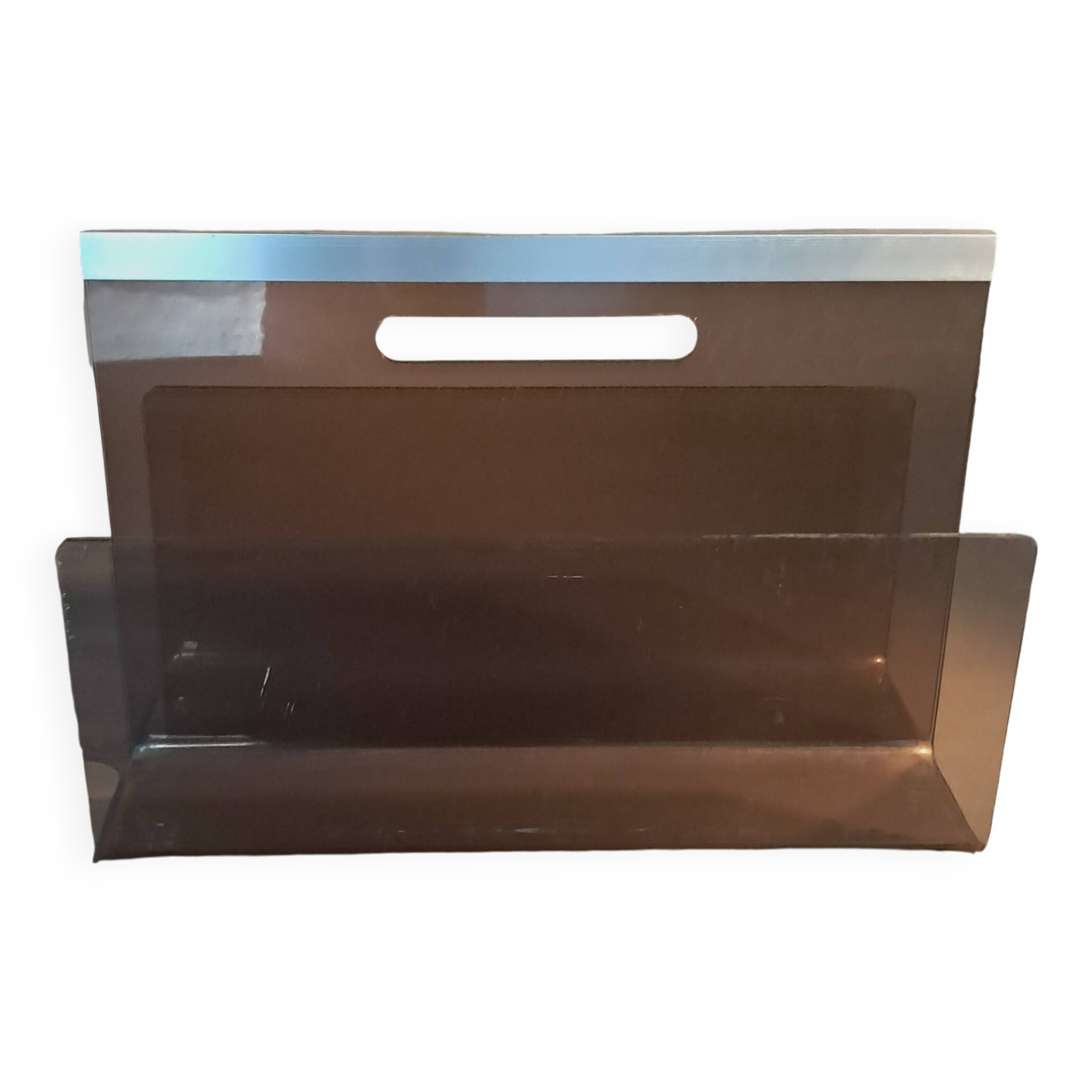 Smoked plexiglass magazine rack, Michel Dumas 1970.