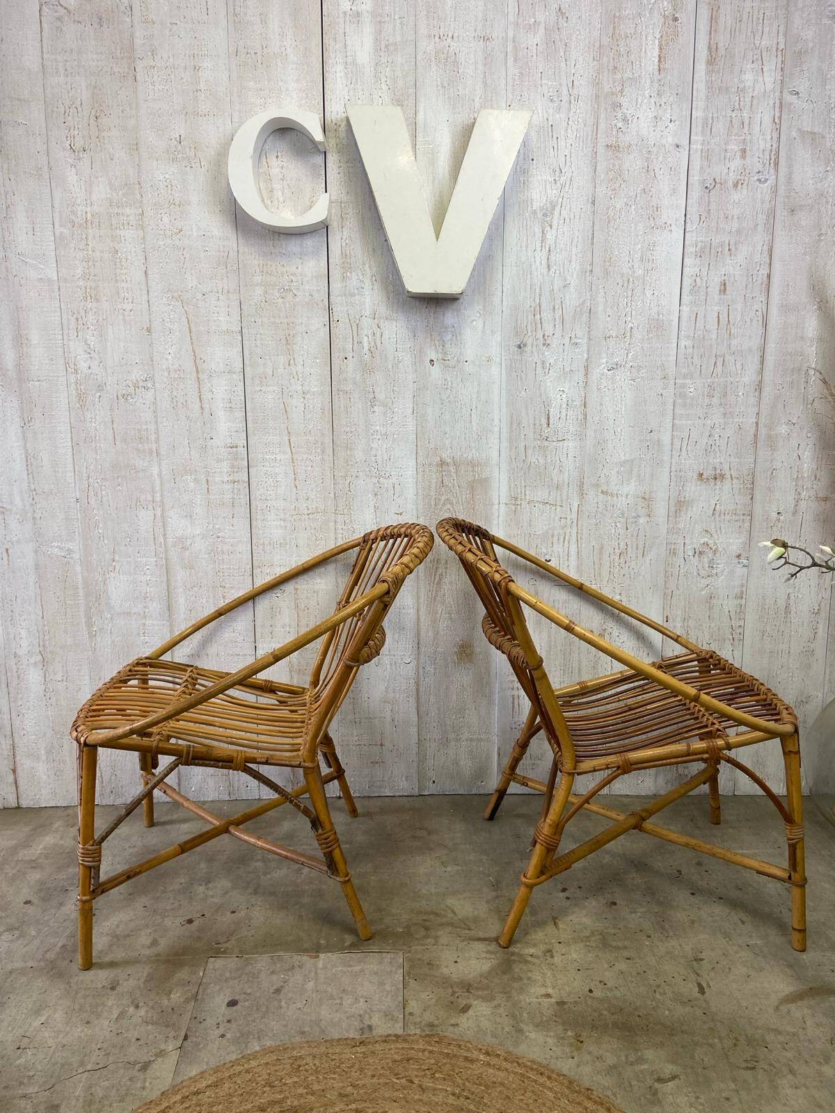 Pair of rattan armchairs