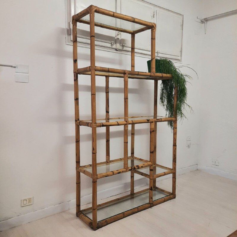 Bibliothèque étagère en bambou vintage